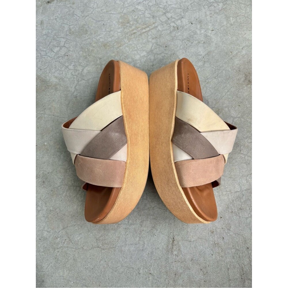Lucky Brand Dikona Woven Leather Platform Sandals • Boho Wedge Slides • Size 8 - Picture 5 of 11